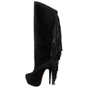 Christian‎ Louboutin Knee High Black Suede Boots Fringe 37